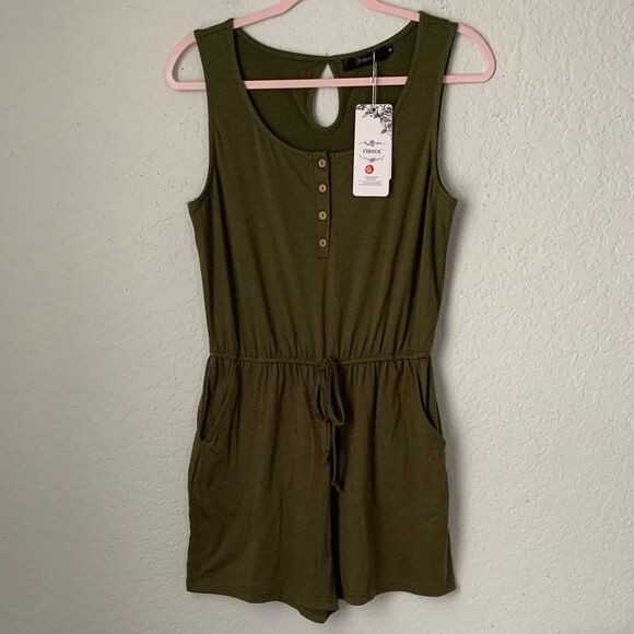 NWT YIBOCK Romper Shorts Sleeveless Elastic Waist Olive Green Size M - Picture 1 of 6